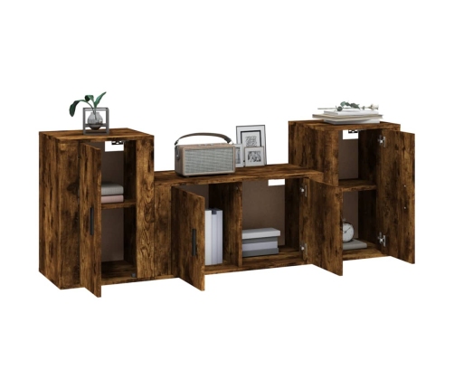 Set de muebles de TV 3 pzas madera contrachapada roble ahumado