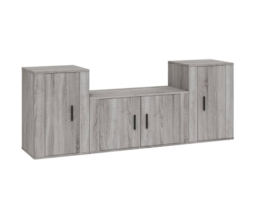 Set de muebles para TV 3 pzas madera contrachapada gris Sonoma