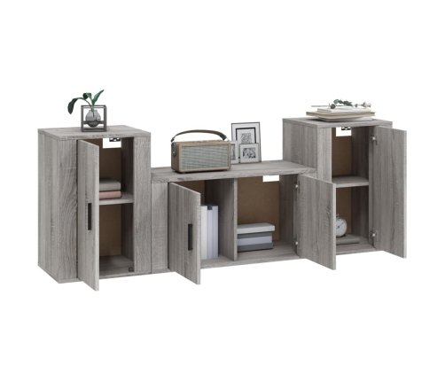 Set de muebles para TV 3 pzas madera contrachapada gris Sonoma