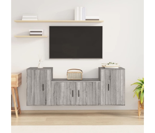 Set de muebles para TV 3 pzas madera contrachapada gris Sonoma