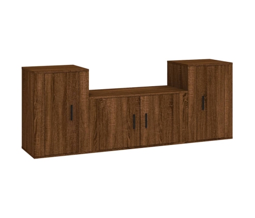 Set de muebles para TV 3 pzas madera contrachapada roble marrón