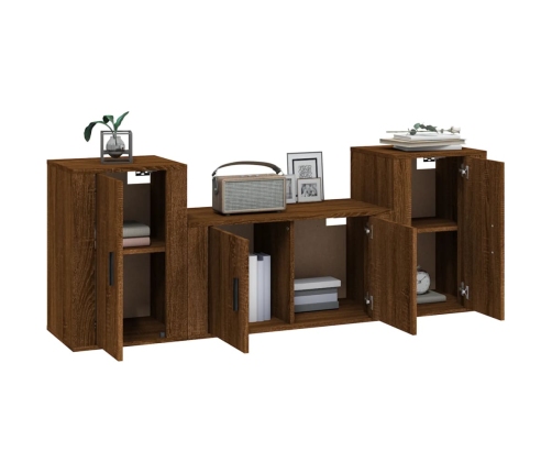 Set de muebles para TV 3 pzas madera contrachapada roble marrón