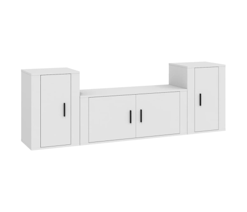 Set de muebles de TV 3 piezas madera contrachapada blanco