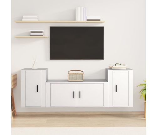 Set de muebles de TV 3 piezas madera contrachapada blanco