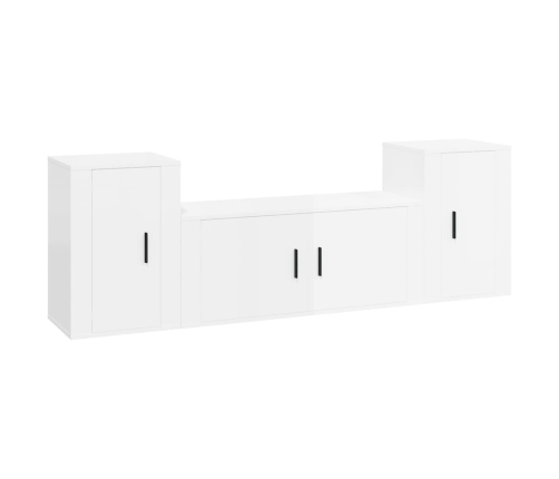 Set de muebles de TV 3 pzas madera contrachapada blanco brillo