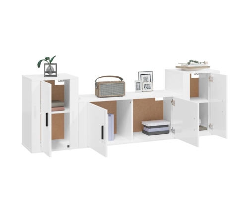 Set de muebles de TV 3 pzas madera contrachapada blanco brillo