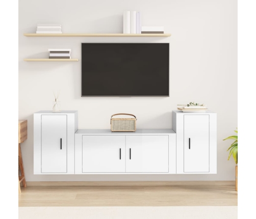 Set de muebles de TV 3 pzas madera contrachapada blanco brillo