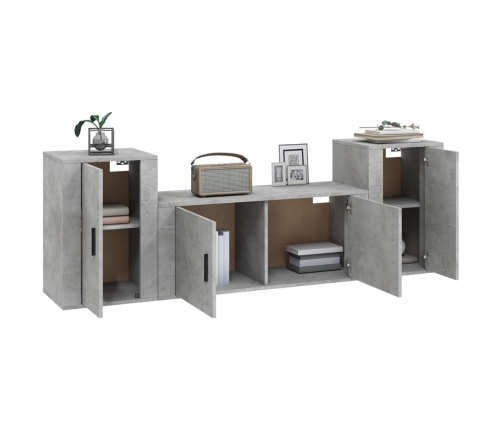 Set de muebles de TV 3 pzas madera contrachapada gris hormigón