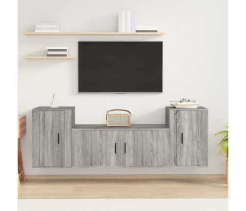 Set de muebles para TV 3 pzas madera contrachapada gris Sonoma