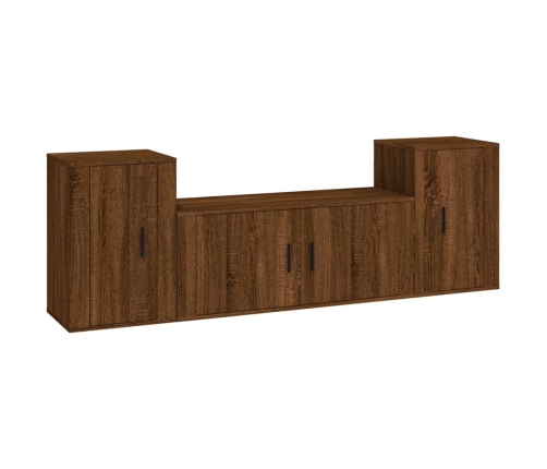 Set de muebles para TV 3 pzas madera contrachapada roble marrón