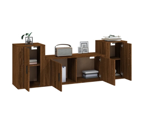 Set de muebles para TV 3 pzas madera contrachapada roble marrón