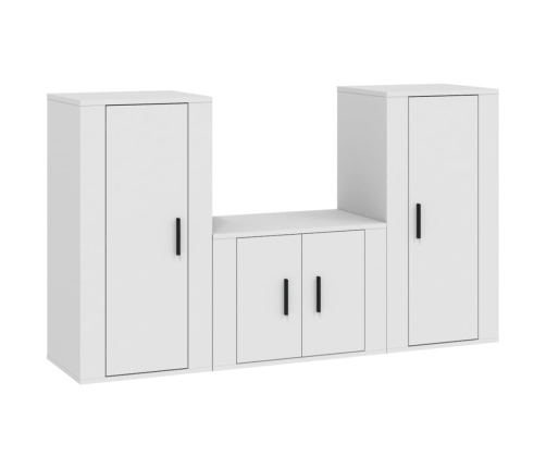 Set de muebles de TV 3 piezas madera contrachapada blanco