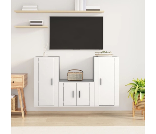 Set de muebles de TV 3 piezas madera contrachapada blanco