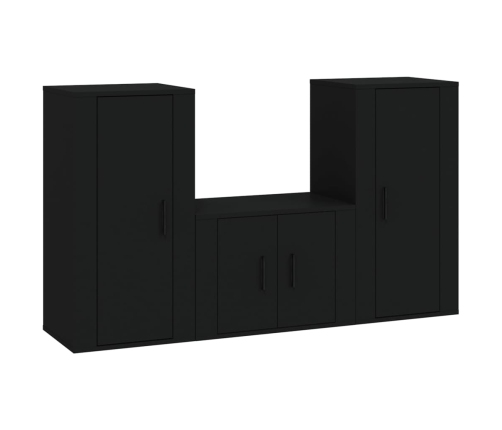 Set de muebles para TV 3 piezas madera contrachapada negro