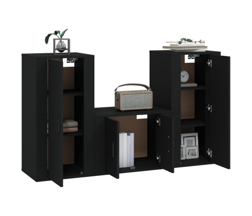 Set de muebles para TV 3 piezas madera contrachapada negro