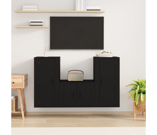 Set de muebles para TV 3 piezas madera contrachapada negro