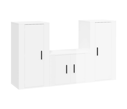 Set de muebles de TV 3 pzas madera contrachapada blanco brillo