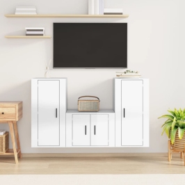 Set de muebles de TV 3 pzas madera contrachapada blanco brillo