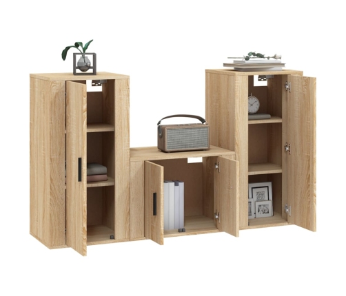 Set de muebles para TV 3 pzas madera contrachapada roble sonoma