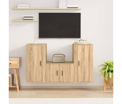 Set de muebles para TV 3 pzas madera contrachapada roble sonoma