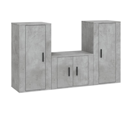 Set de muebles de TV 3 pzas madera contrachapada gris hormigón