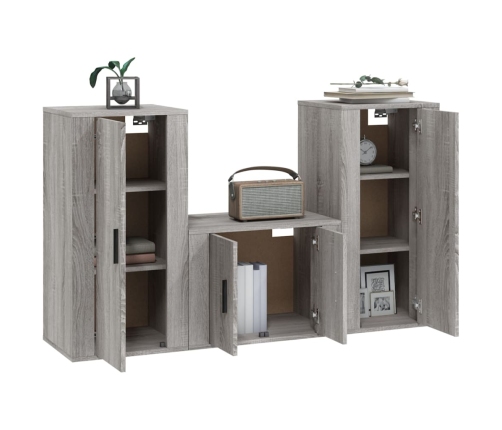 Set de muebles para TV 3 pzas madera contrachapada gris Sonoma