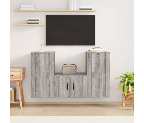 Set de muebles para TV 3 pzas madera contrachapada gris Sonoma