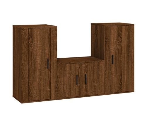 Set de muebles para TV 3 pzas madera contrachapada roble marrón