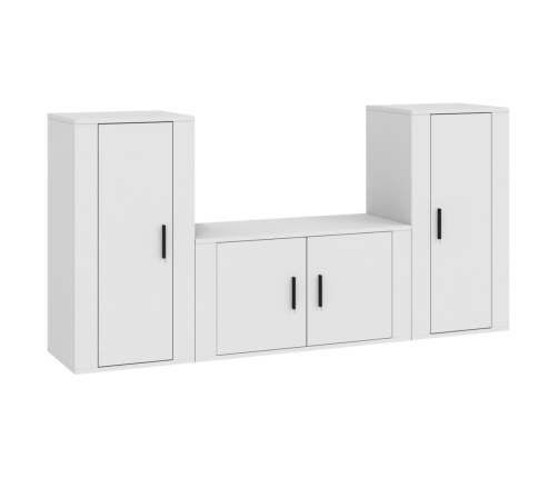 Set de muebles de TV 3 piezas madera contrachapada blanco