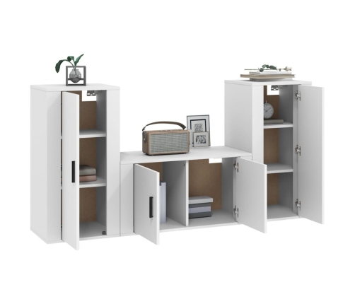 Set de muebles de TV 3 piezas madera contrachapada blanco