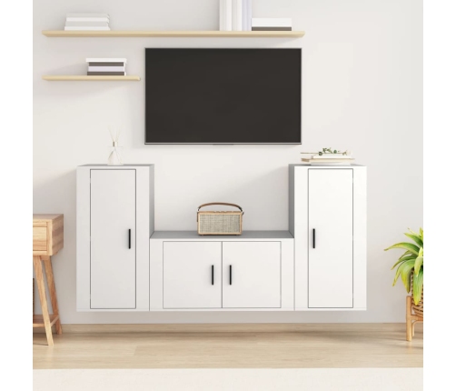 Set de muebles de TV 3 piezas madera contrachapada blanco