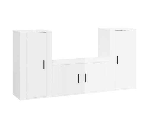 Set de muebles de TV 3 pzas madera contrachapada blanco brillo