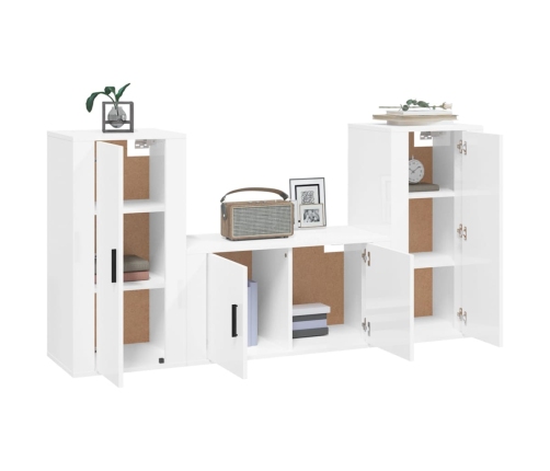 Set de muebles de TV 3 pzas madera contrachapada blanco brillo