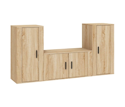 Set de muebles para TV 3 pzas madera contrachapada roble sonoma