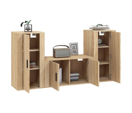 Set de muebles para TV 3 pzas madera contrachapada roble sonoma