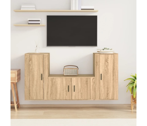 Set de muebles para TV 3 pzas madera contrachapada roble sonoma