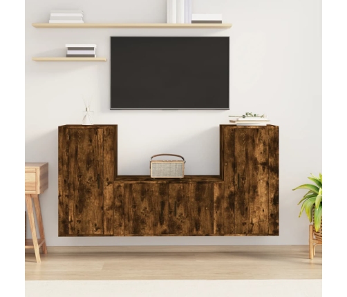 Set de muebles de TV 3 pzas madera contrachapada roble ahumado