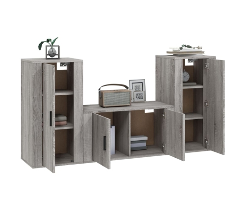 Set de muebles para TV 3 pzas madera contrachapada gris Sonoma