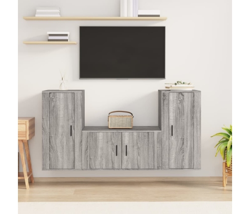 Set de muebles para TV 3 pzas madera contrachapada gris Sonoma