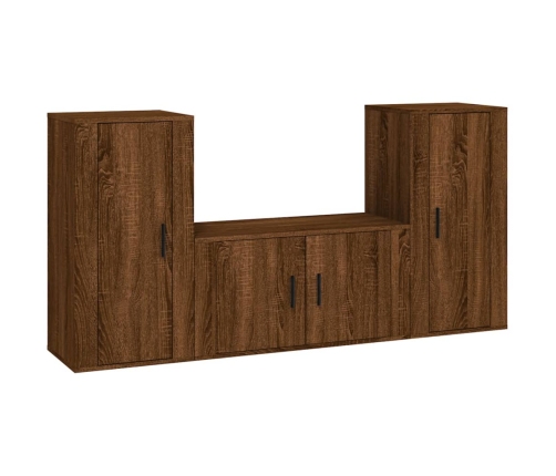 Set de muebles para TV 3 pzas madera contrachapada roble marrón