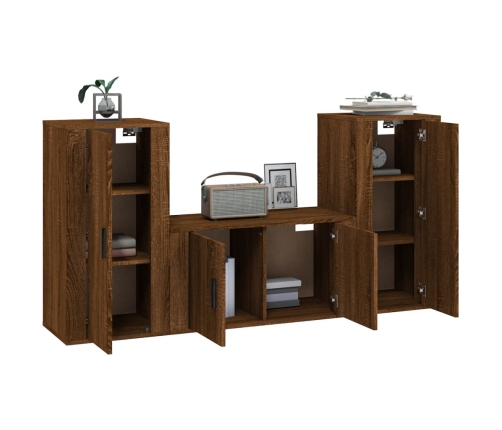 Set de muebles para TV 3 pzas madera contrachapada roble marrón