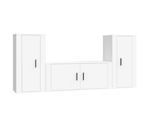 Set de muebles de TV 3 piezas madera contrachapada blanco