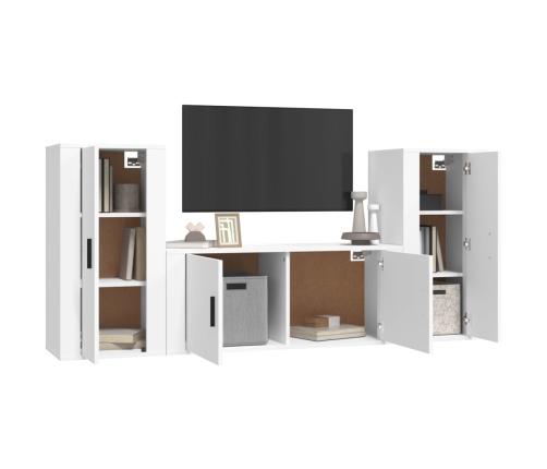 Set de muebles de TV 3 piezas madera contrachapada blanco