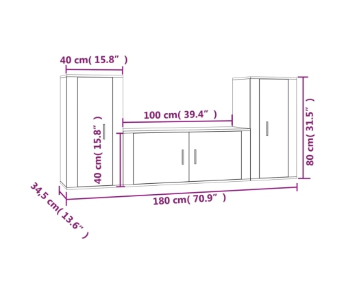 Set de muebles de TV 3 piezas madera contrachapada blanco