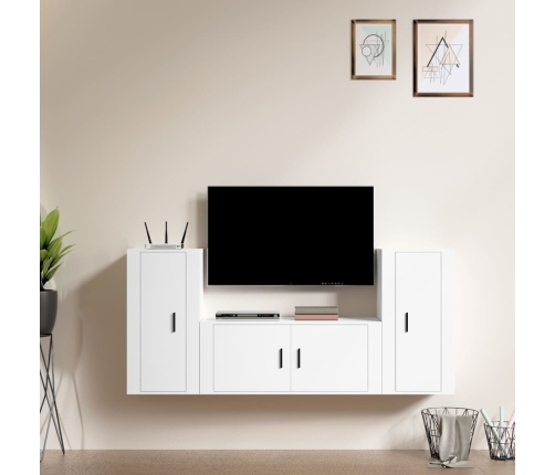 Set de muebles de TV 3 piezas madera contrachapada blanco