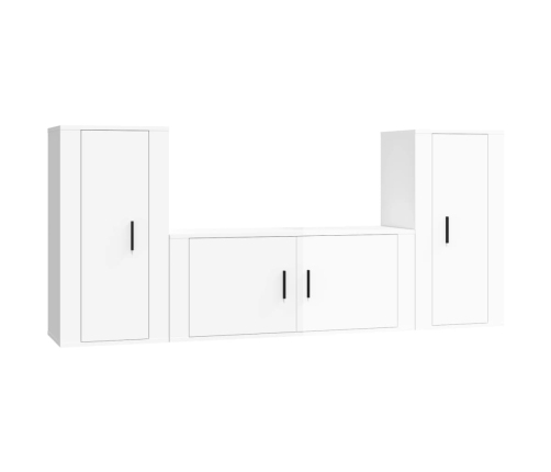 Set de muebles de TV 3 pzas madera contrachapada blanco brillo