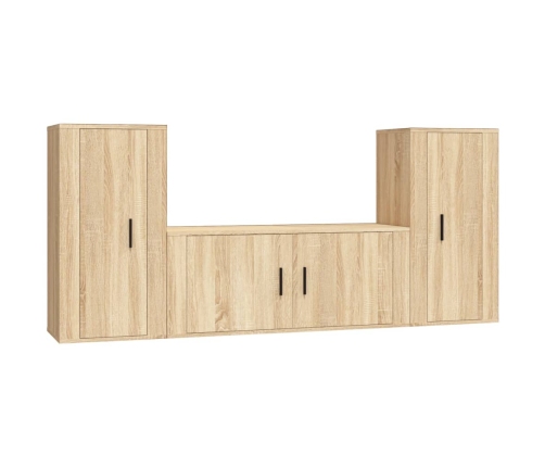 vidaXL Set de muebles para TV 3 pzas madera contrachapada roble sonoma