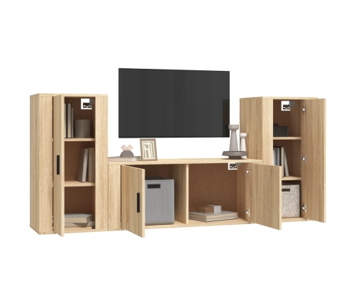 vidaXL Set de muebles para TV 3 pzas madera contrachapada roble sonoma