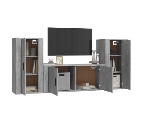 Set de muebles de TV 3 pzas madera contrachapada gris hormigón