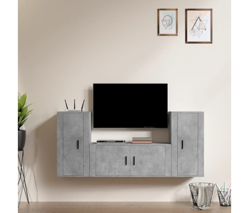 Set de muebles de TV 3 pzas madera contrachapada gris hormigón